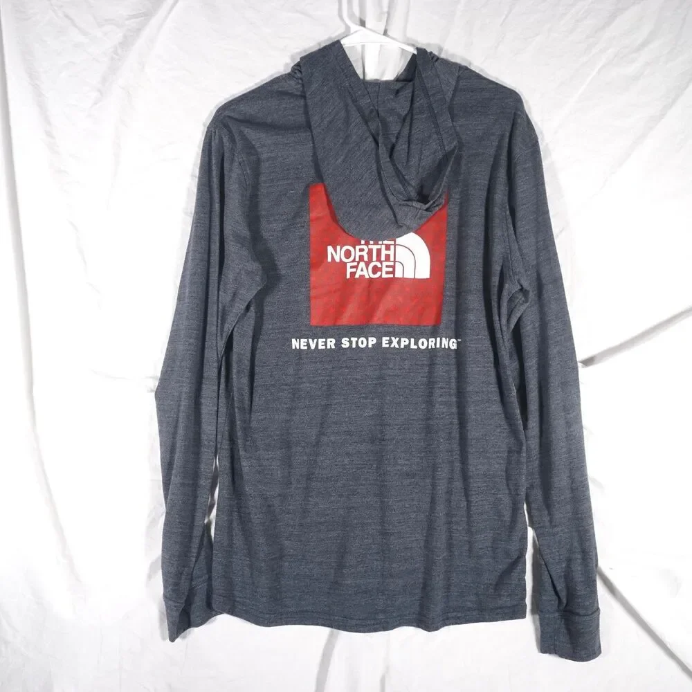 The North Face Full Zip Hoodie Grey American Flag Stars Logo Mens Medium
